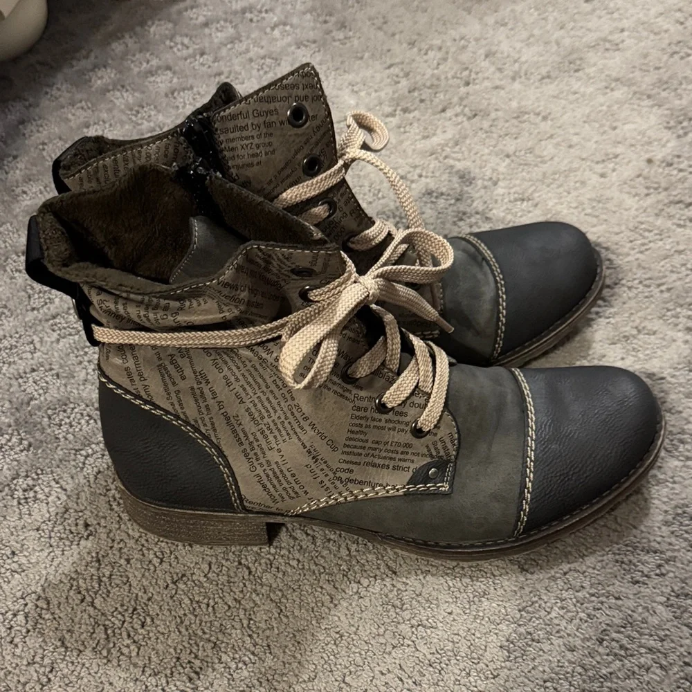 Rieker Heeled Lace-Up Boots with Black and Tan Accents - Picture 4 of 7